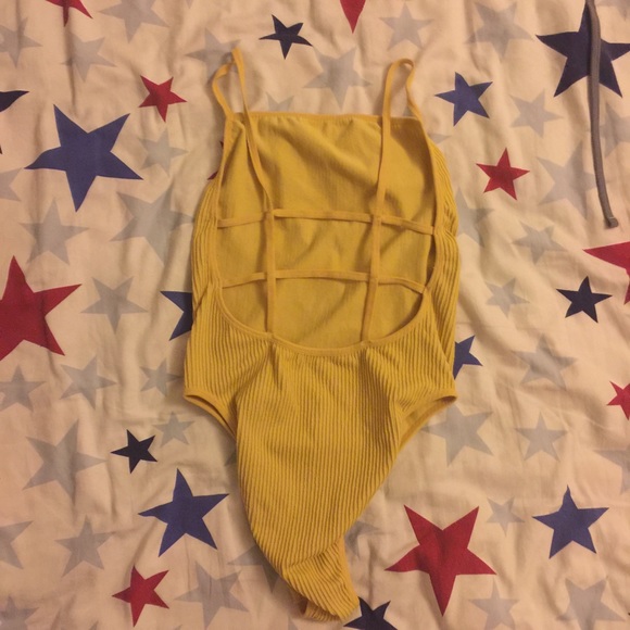 Mustard Yellow Ribbed Caged Bodysuit - Picture 3 of 3